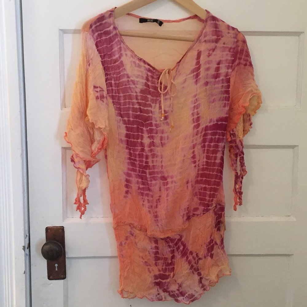 BEDO pink purple wide-neck tie dye top - size L
